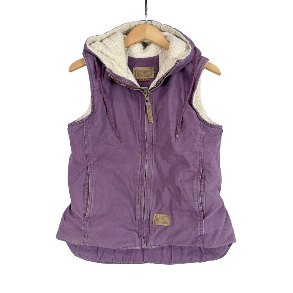 Schmidt Workwear Hooded Vest Womens Medium Purple Sherpa Lined Cotton Canvas